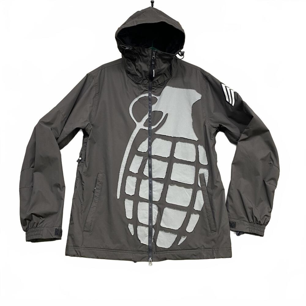 VTG Rare 2000s Grenade Technical Ski Jacket Gray Hooded Grenade Appliquéd Large